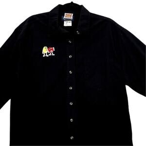 Planet Mars M&M Size M Shirt Button Up Long Sleeve Embroidered Candy Black